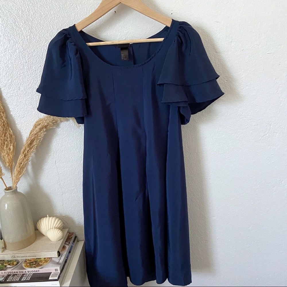 - H&M ruffle sleeve navy blue dress